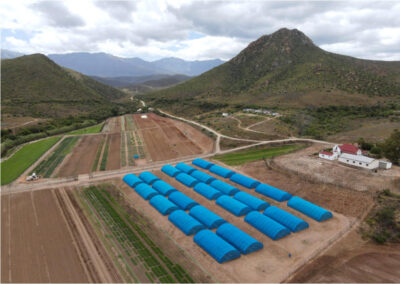 Agriculture land with green houses